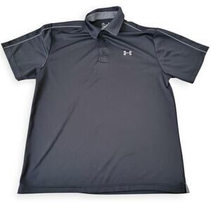 Under Armour Tech Golf Polo Gray Piping Short Sleeve Polo Loose Fit Men Sz L